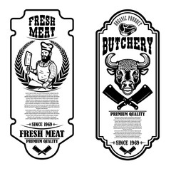 Set of vintage butchery and meat store flyers. Design element for logo, label, sign, badge, poster.