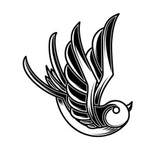 Obraz premium Vintage swallow illustration in engraving style. Design element for poster,card, sign, emblem, t shirt.