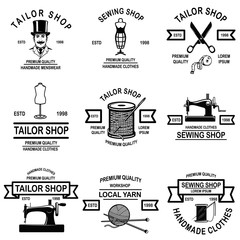 Set of tailor shop emblems. Design elements for logo, label, sign, badge.