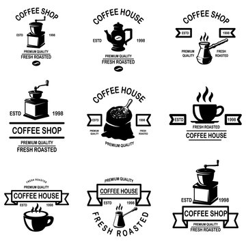 Set of coffee shop emblems. Design elements for logo, label, sign, badge.