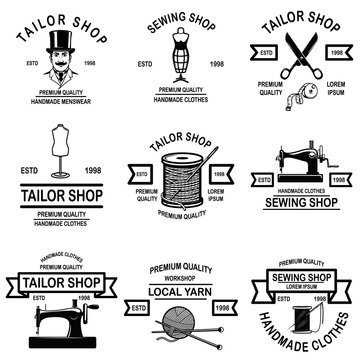 Set of tailor shop emblems. Design elements for logo, label, sign, badge.
