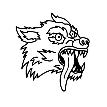 Wolf illustration in line style. Design element for emblem, sign, poster, t shirt.