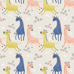 Cute giraffe in pastel color seamless pattern fabric textile wallpaper