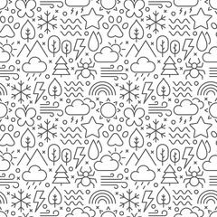 Nature seamless pattern with icons in thin line style