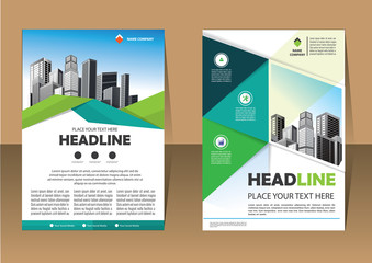 Brochure template layout, cover design annual report, magazine, flyer or booklet in A4 with blue geometric shapes on polygonal background