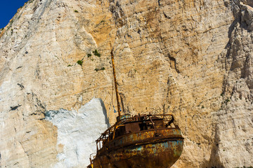 Greece, Zakynthos, Old rotted ship wreck burried in navagio beach