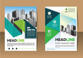 Brochure template layout, cover design annual report, magazine, flyer or booklet in A4 with blue geometric shapes on polygonal background