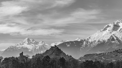 Obraz premium Switzerland, Sion panorama view on Château de Tourbillon