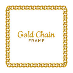 Golden chain square border frame. Rectangle wreath shape. Gold jewelry design.