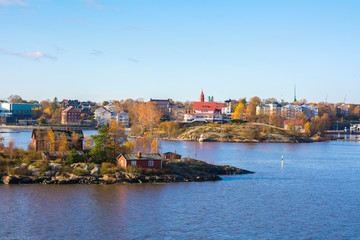 Fototapeta na wymiar View to Ryssansaari and Luoto (Klippan) islands and Helsinki, Finland