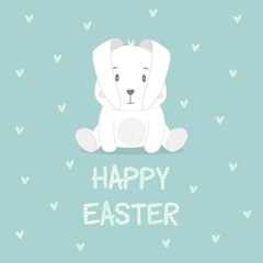 Happy Easter vector print. Easter vector illustration with cute bunny.
