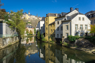 Fototapeta na wymiar Luxembourg downtown city view across Alzette river