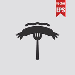 Sausage on the fork icon.Vector illustration.