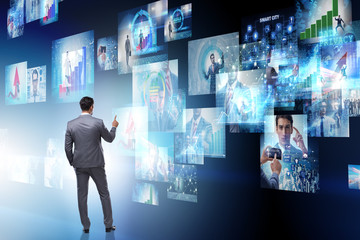 Collage of photos with businessman