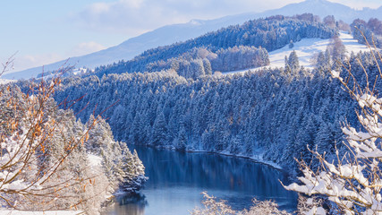 winter landscape with Alps and lake