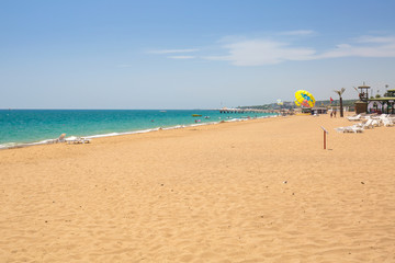 Blue lagoon of the beach on Turkish Riviera near Side