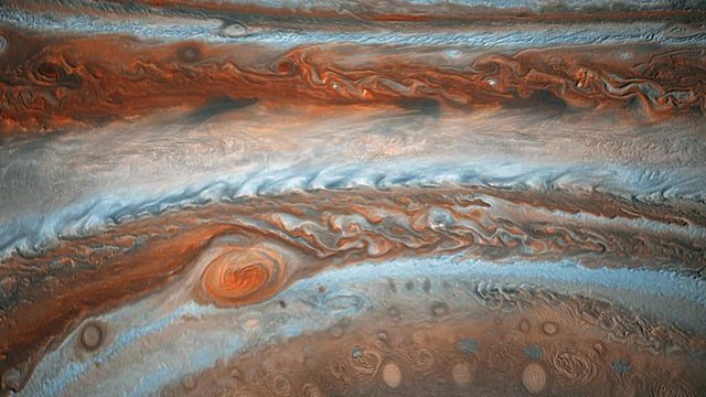 Jupiter planet in space, close up shot. Universe, solar system's giant, beautiful planet is rotating. 