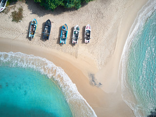 Aerial view of the Indian Ocean. Boats on the ocean.