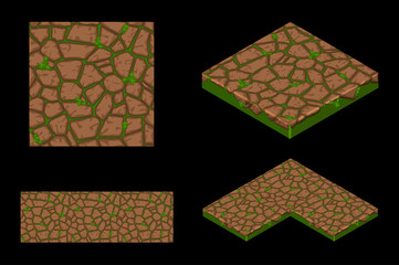 2D and Isometric ground seamless tile texture, color brown. Vector illustration for user interface of the game element.