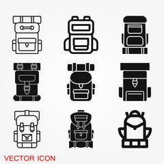 Backpack icon logo, illustration, vector sign symbol for design