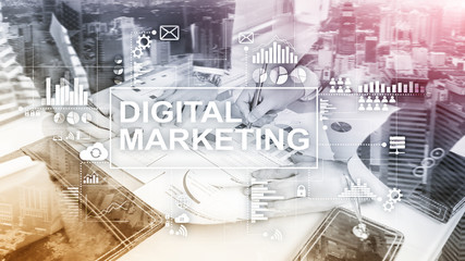 Digital marketing concept on double exposure background