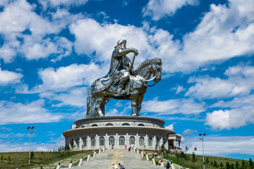 Chinggis Khan / Genghis Khan Statue Complex with dramatic blue cloudy sky outside of Ulaanbaatar...