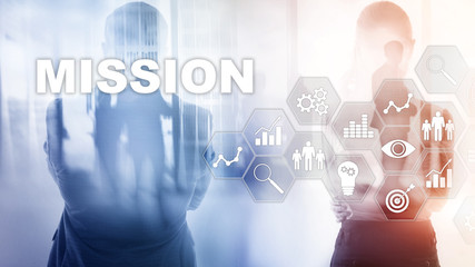 Mission business concept. Finacial success chart concept on virtual screen. Abstract business background.