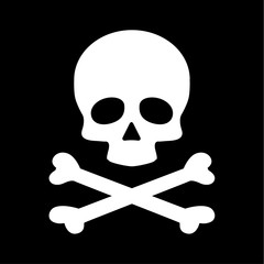 Modern flat skull crossbones icon isolated on black background