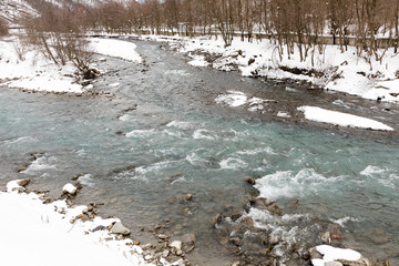 Place of merge of two rivers: White and Black Aragvi. Pasanauri, Georgia