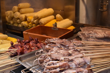 Octopus on a stick at a local Chinese market in Beijing