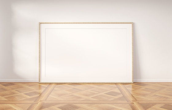 White frame in white interior mockup 3D rendering