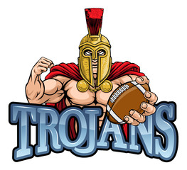 A Spartan or Trojan warrior American football sports mascot holding a ball