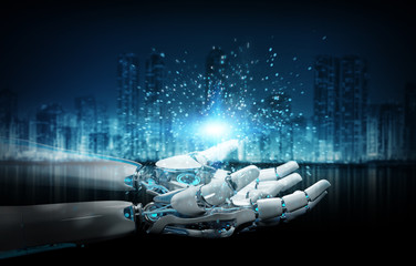 Intelligent robot machine opening hand 3D rendering