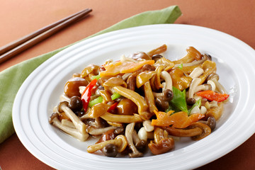 Delicious Chinese cuisine, fried mushrooms