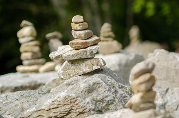 Stone figures on hiking path