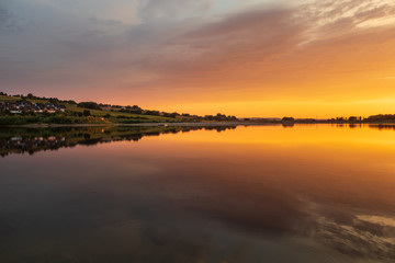 Obraz na płótnie Canvas Sunset on a lake in Hohenrode in Germany
