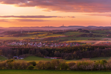 Sunset over village Coppenbrügge in Germany