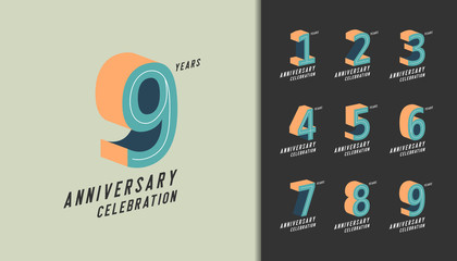 Set of anniversary logotype. Modern anniversary celebration with pastel color. Design for company profile, booklet, leaflet, magazine, brochure poster, web, invitation or greeting card.