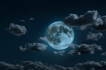 Plakat Moon and clouds in the night. Moonlight background.