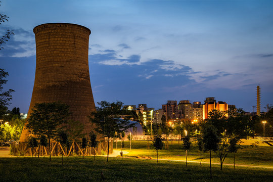 Turin (Torino) Parco Dora with former Michelin plant cooling tower