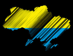 Shaded yellow-blue map of Ukraine. Vector illustration.