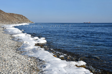 Russia,Vladivostok, Sobol Bay in winter in clear weather