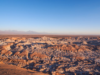 Fototapeta na wymiar Mars Valley or Death Valley rock formations, Atacama desert, during sunset