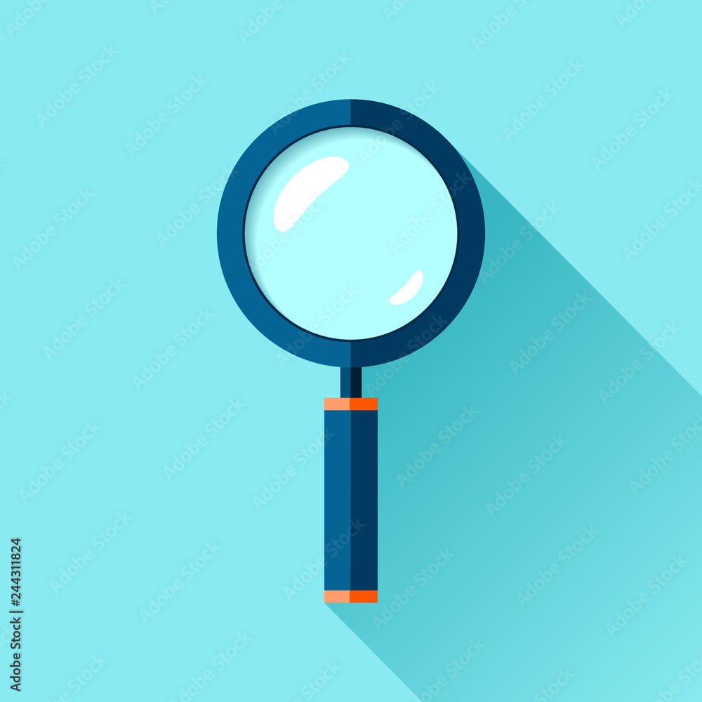 Poster magnifying glass icon in flat style. search loupe on color background. vector design object for you 
