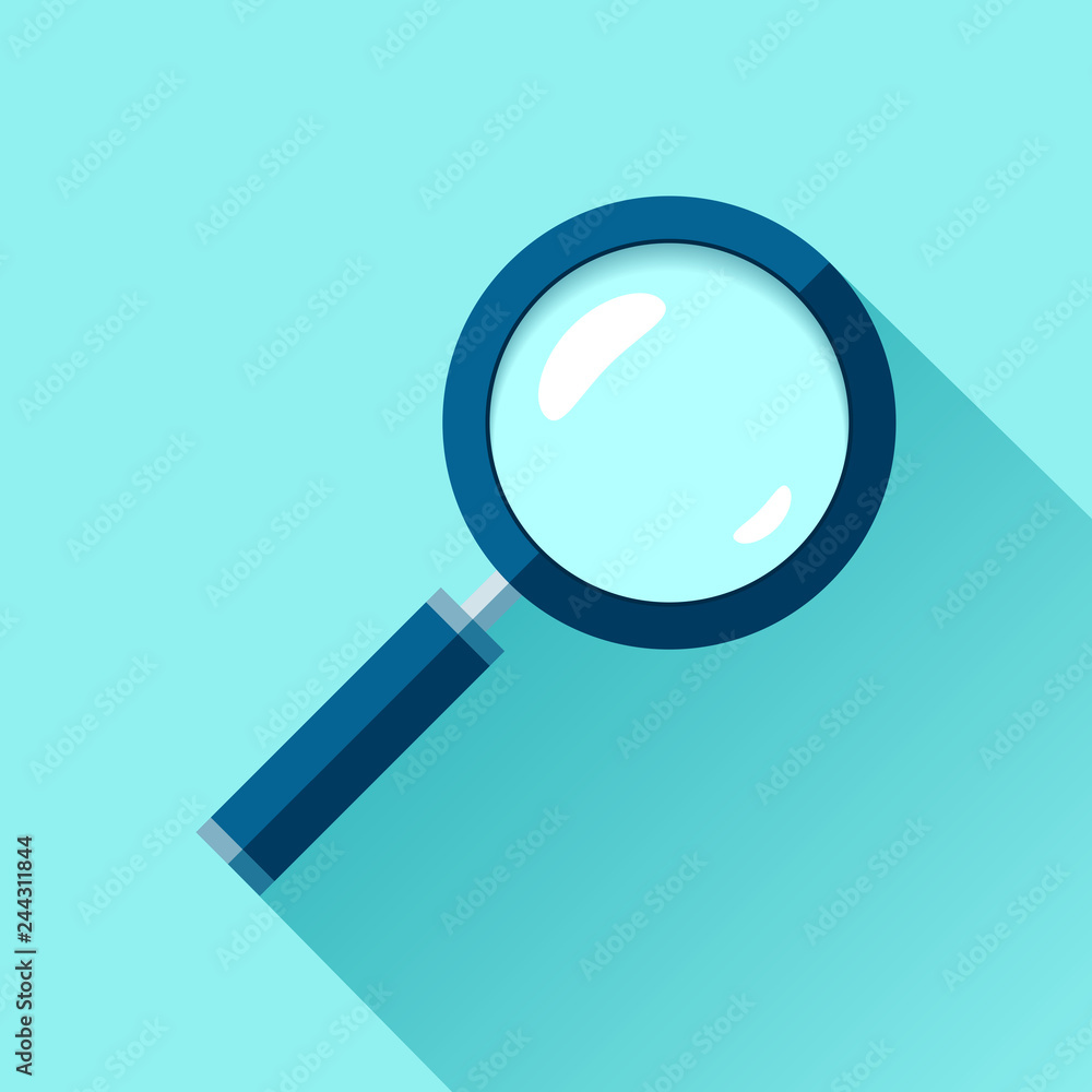 Poster magnifying glass icon in flat style. search loupe on color background. vector design object for you 