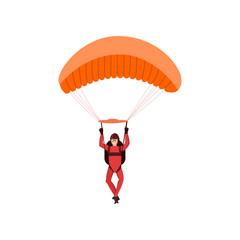 Skydiver engaged in a dangerous sport making jumps in the sky with a parachute. Extreme sport.