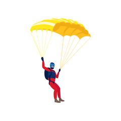 Skydiver engaged in a dangerous sport making jumps in the sky with a parachute. Extreme sport.