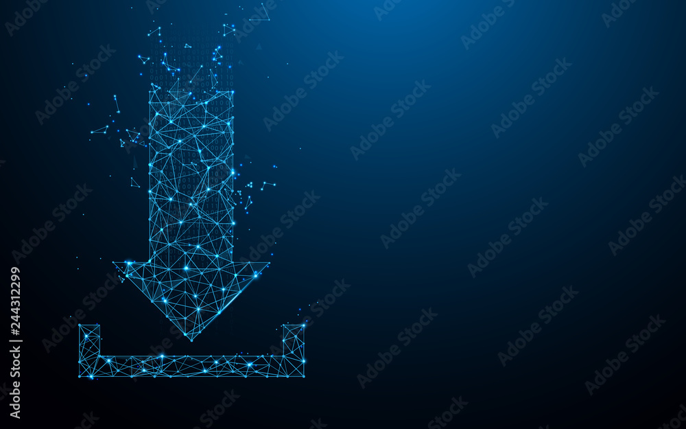 Poster download icon form lines, triangles and particle style design. illustration vector