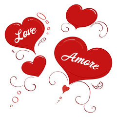 Love and Amore in a burst of hearts and swirls