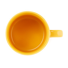 Yellow cup for coffee and tea on a white background.